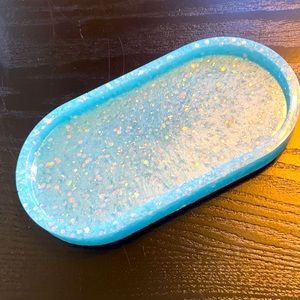 Handmade epoxy trinket tray. Light blue with sparkle
